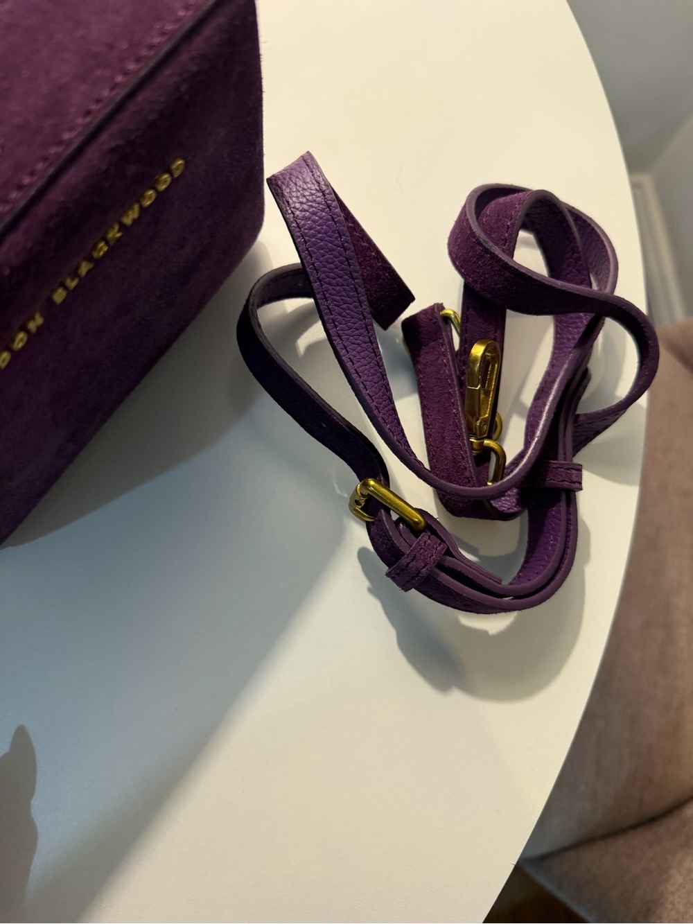 Brandon Blackwood Deep Purple Suede Top Handle Box Bag with Gold Hardware - Picture 8 of 10